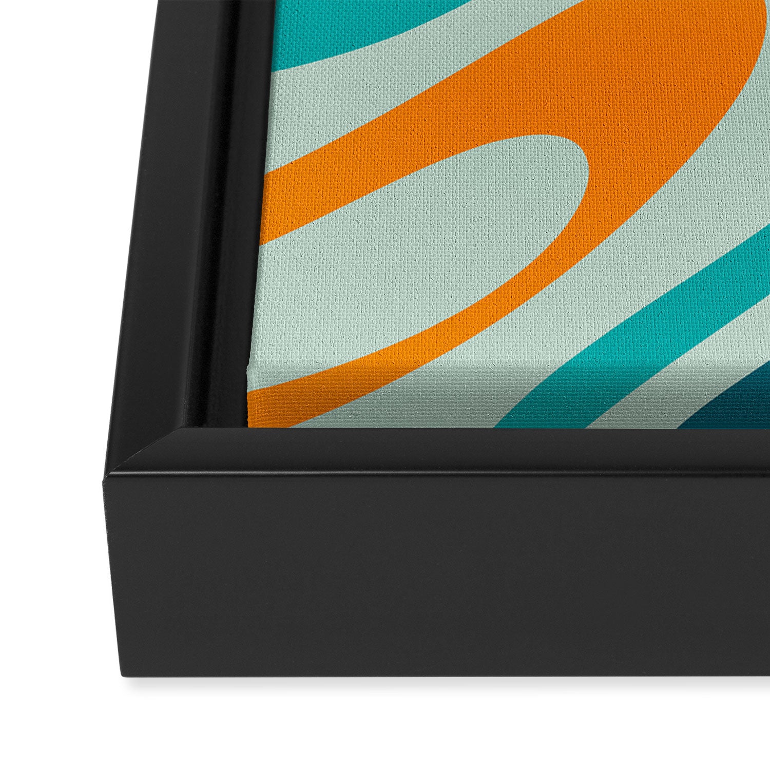 Wavy Loops Retro Abstract Pattern in Teal Aqua Orange Framed Canvas Print Gallery Image 3
