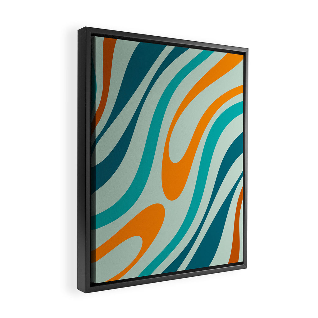 Wavy Loops Retro Abstract Pattern in Teal Aqua Orange Framed Canvas Print Gallery Image 2