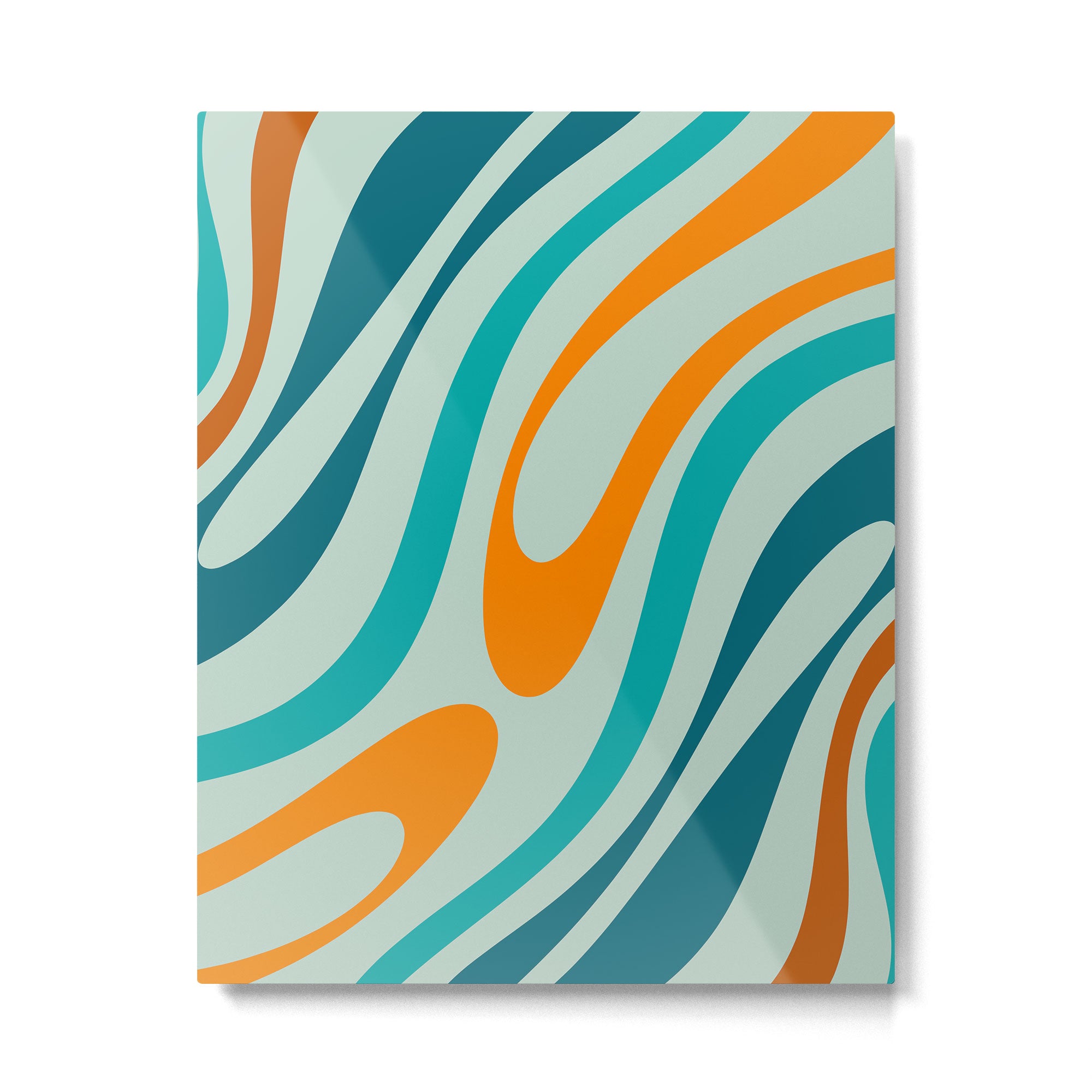 Wavy Loops Retro Abstract Pattern in Teal Aqua Orange Metal Print Gallery Image 6