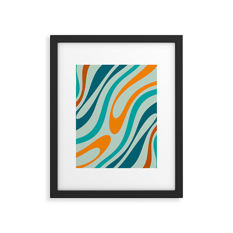 Wavy Loops Retro Abstract Pattern in Teal Aqua Orange Framed Art Print Gallery Image 6