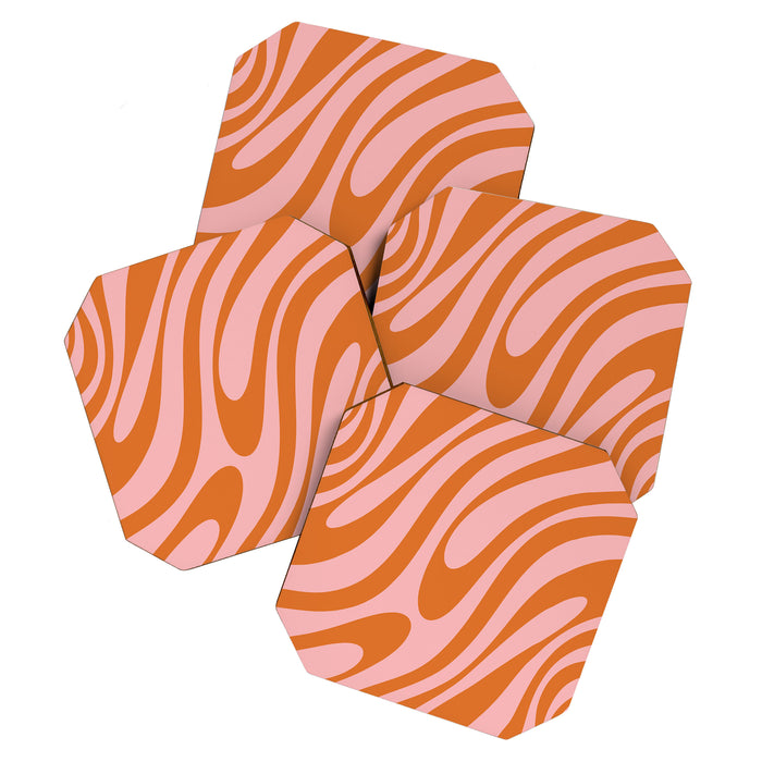Wavy Loops Retro Abstract Pattern Pink Orange Coaster Gallery Image 1