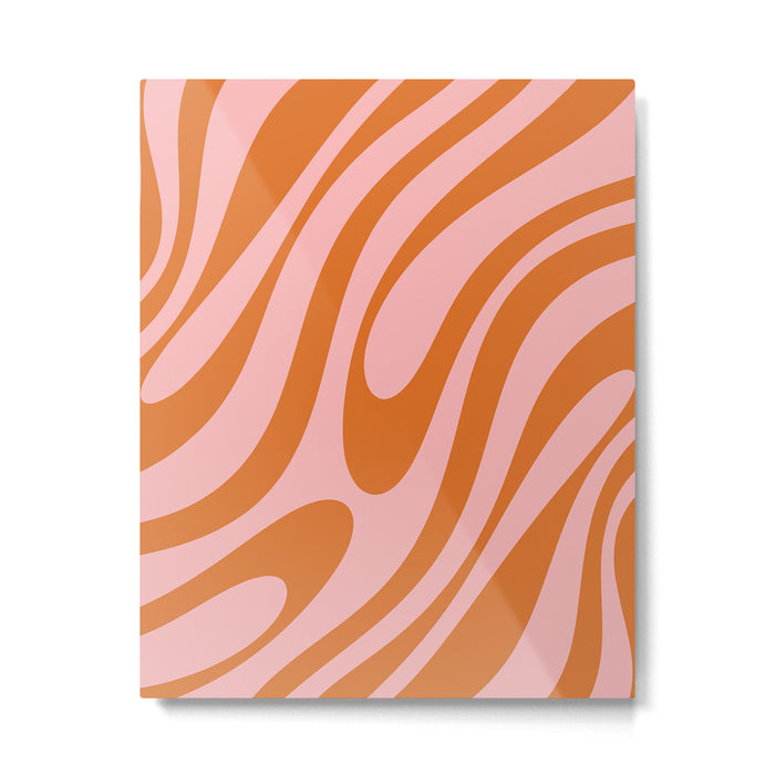 Wavy Loops Retro Abstract Pattern Pink Orange Metal Print Gallery Image 1
