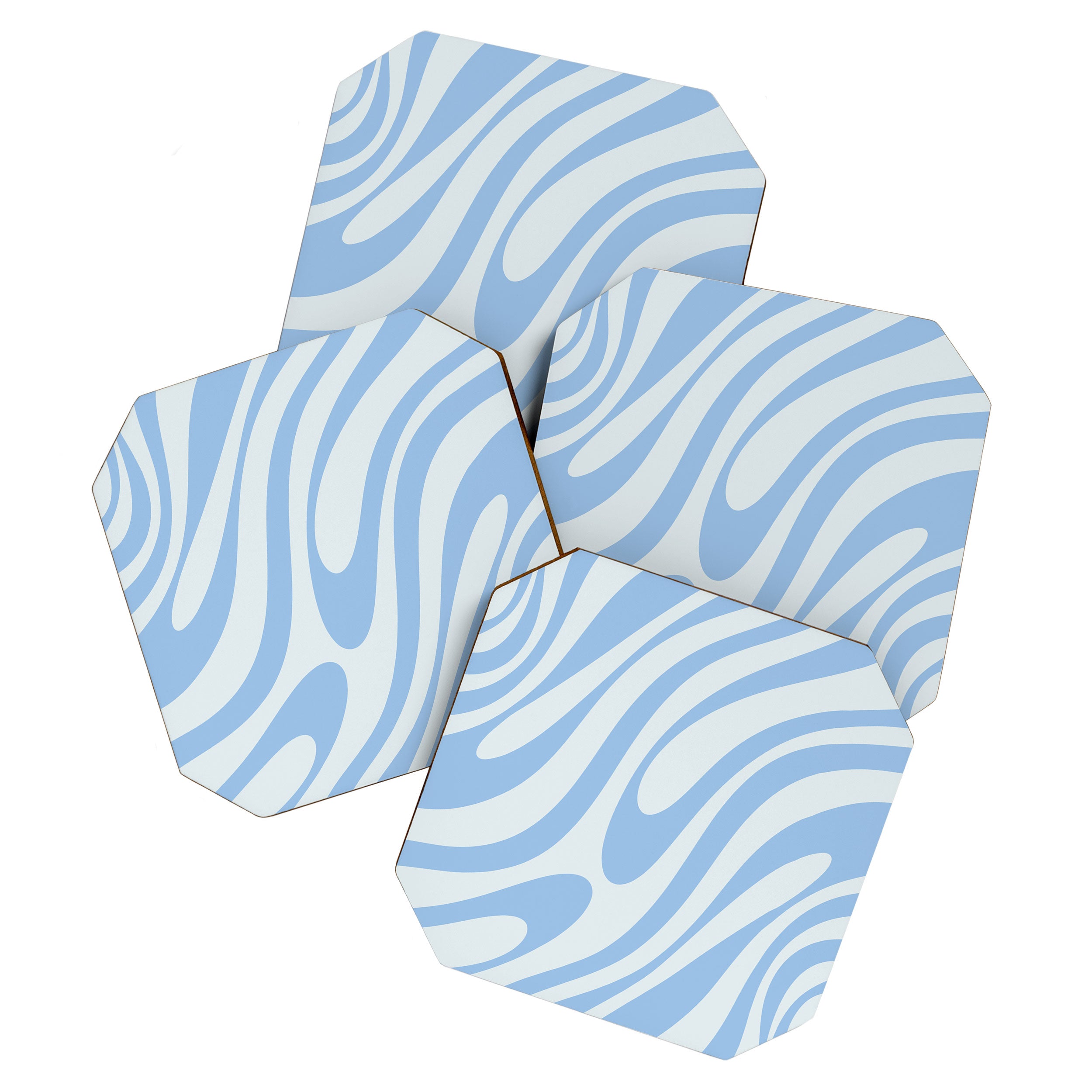 Wavy Loops Retro Abstract Pattern Powder Blue Coaster Gallery Image 1