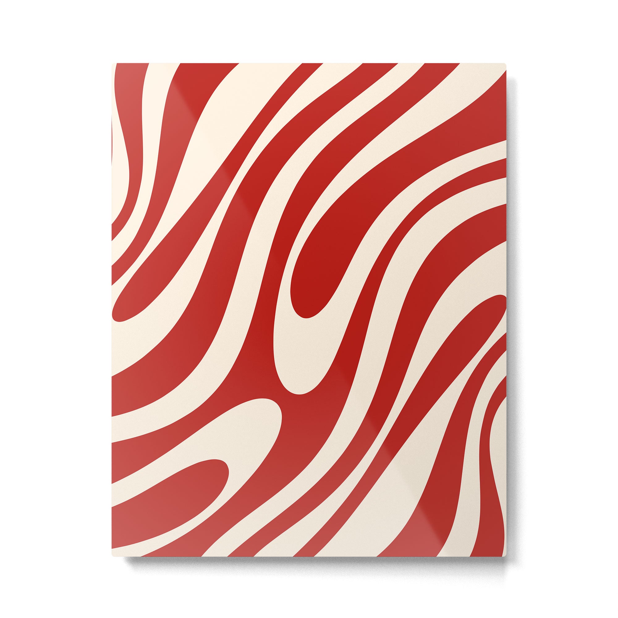 Wavy Loops Retro Abstract Pattern Red and Almond Cream Metal Print Gallery Image 6