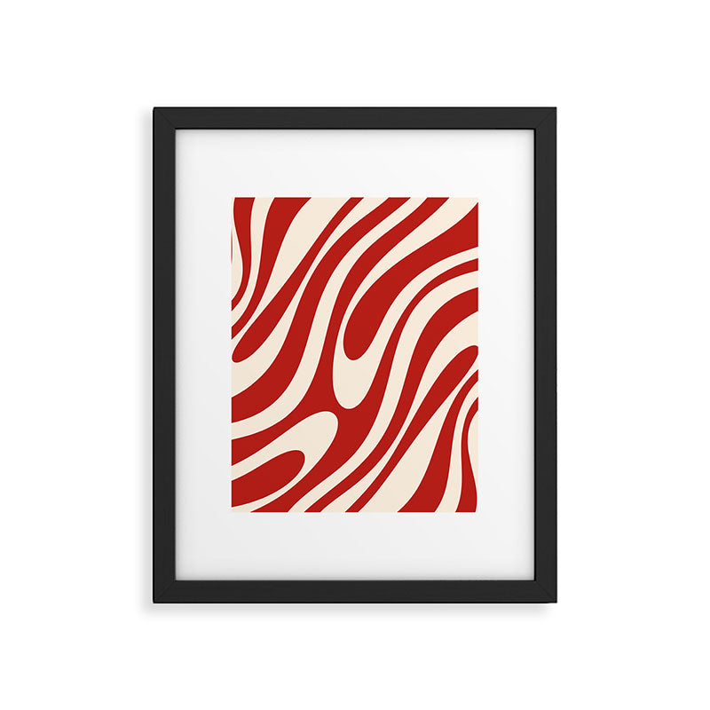 Wavy Loops Retro Abstract Pattern Red and Almond Cream Framed Art Print Gallery Image 6