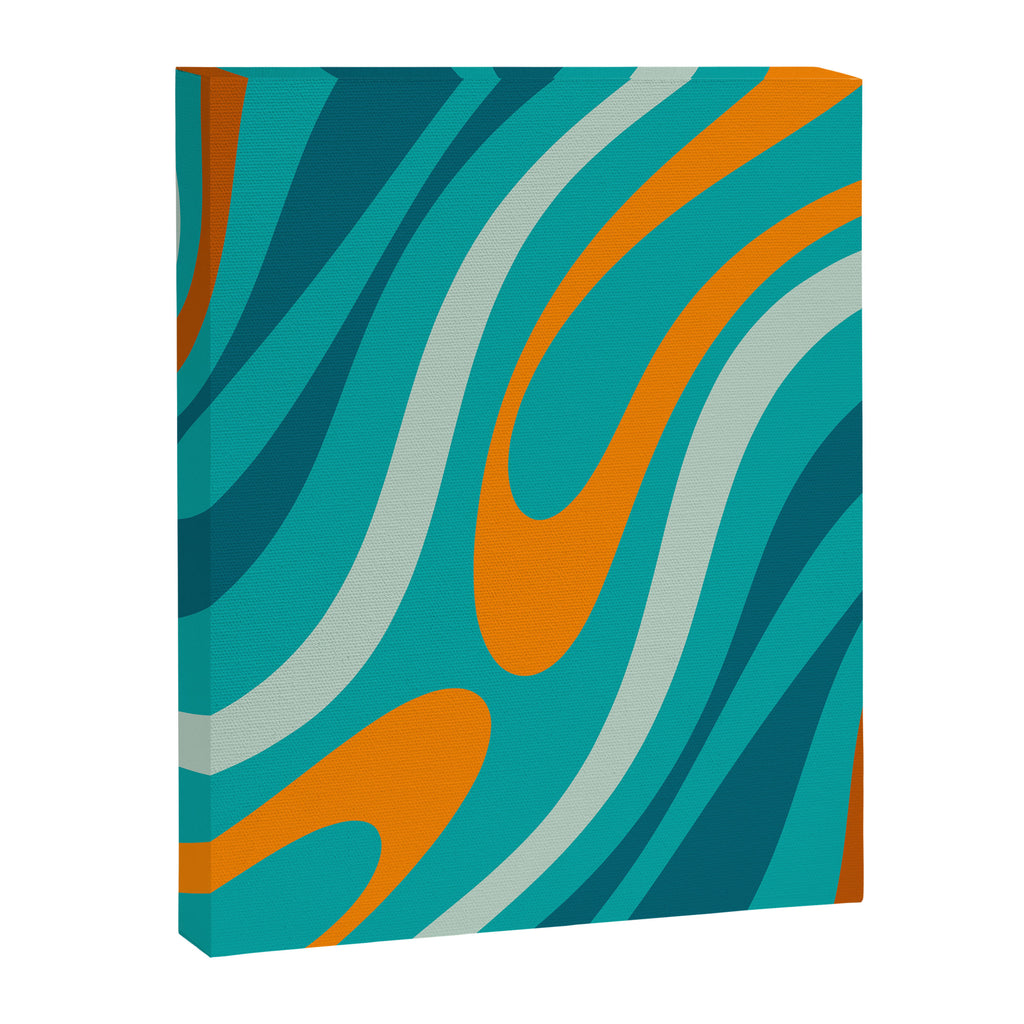 Wavy Loops Retro Abstract Pattern Teal Turquoise Orange Aqua Canvas Print Gallery Image 8