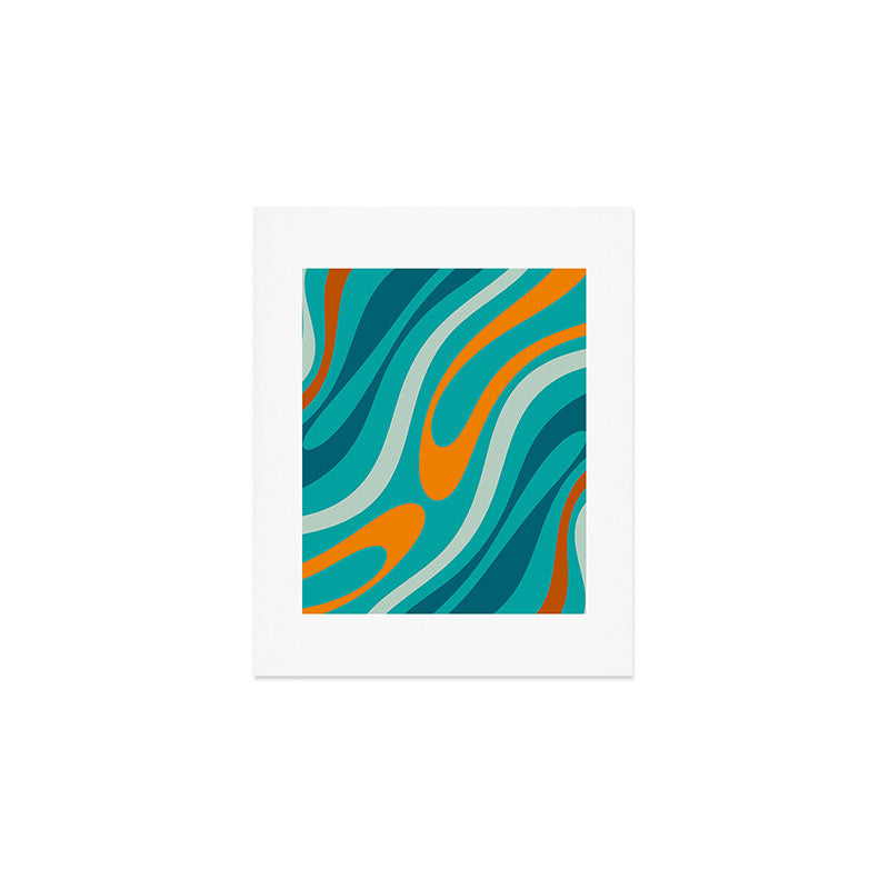 Wavy Loops Retro Abstract Pattern Teal Turquoise Orange Aqua Art Print Gallery Image 1