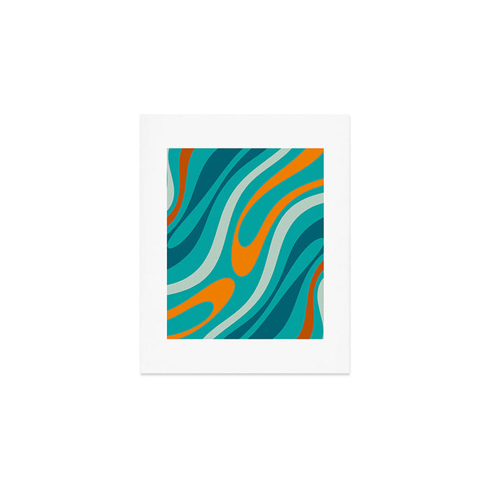 Wavy Loops Retro Abstract Pattern Teal Turquoise Orange Aqua Art Print Gallery Image 1