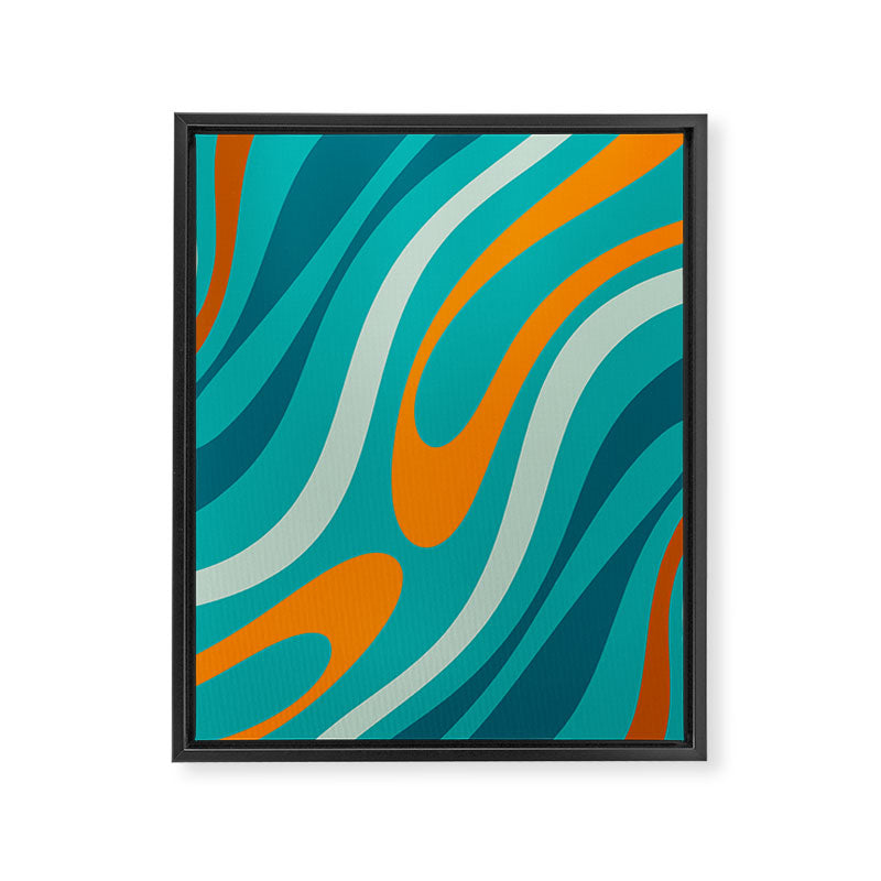 Wavy Loops Retro Abstract Pattern Teal Turquoise Orange Aqua Framed Canvas Print Gallery Image 8
