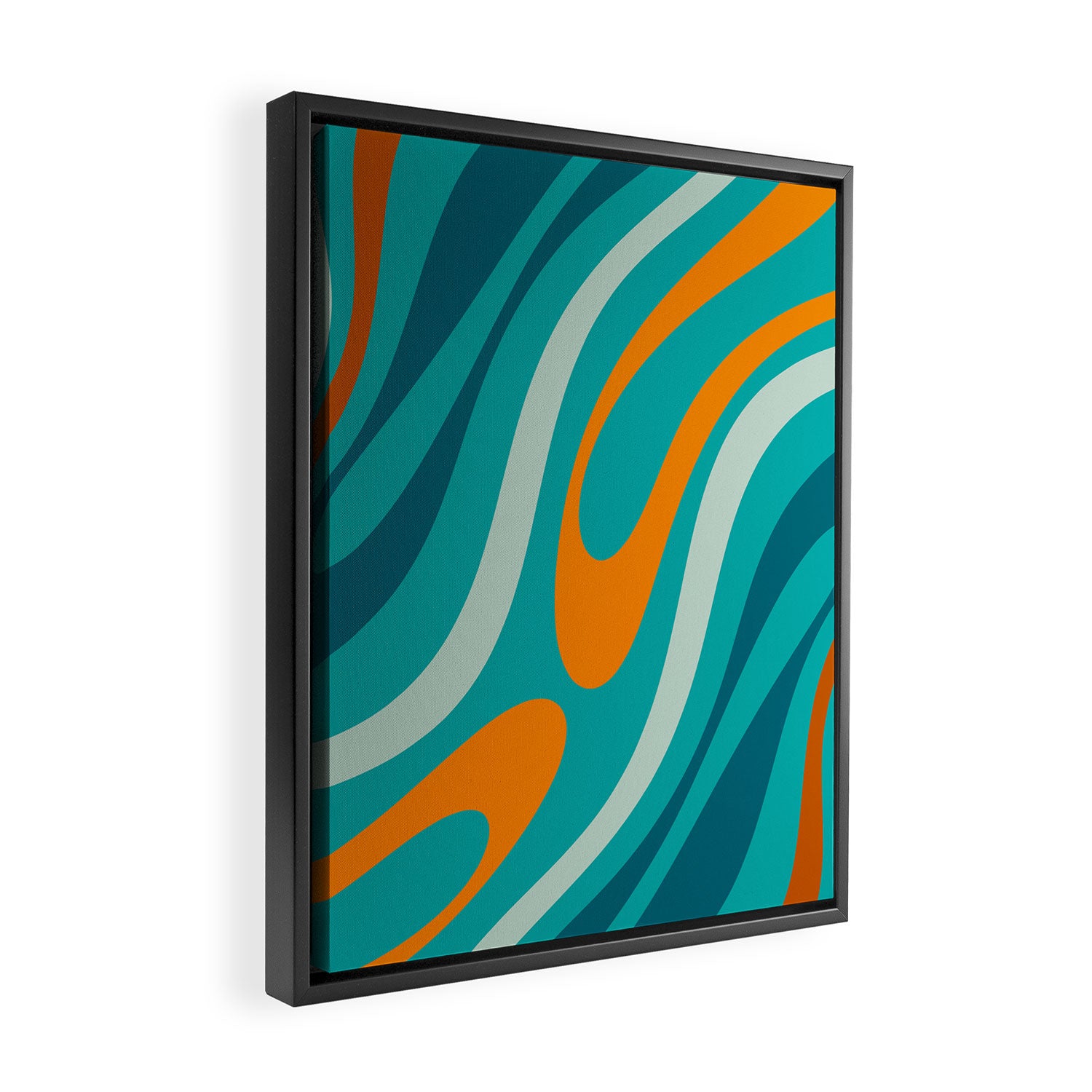 Wavy Loops Retro Abstract Pattern Teal Turquoise Orange Aqua Framed Canvas Print Gallery Image 2
