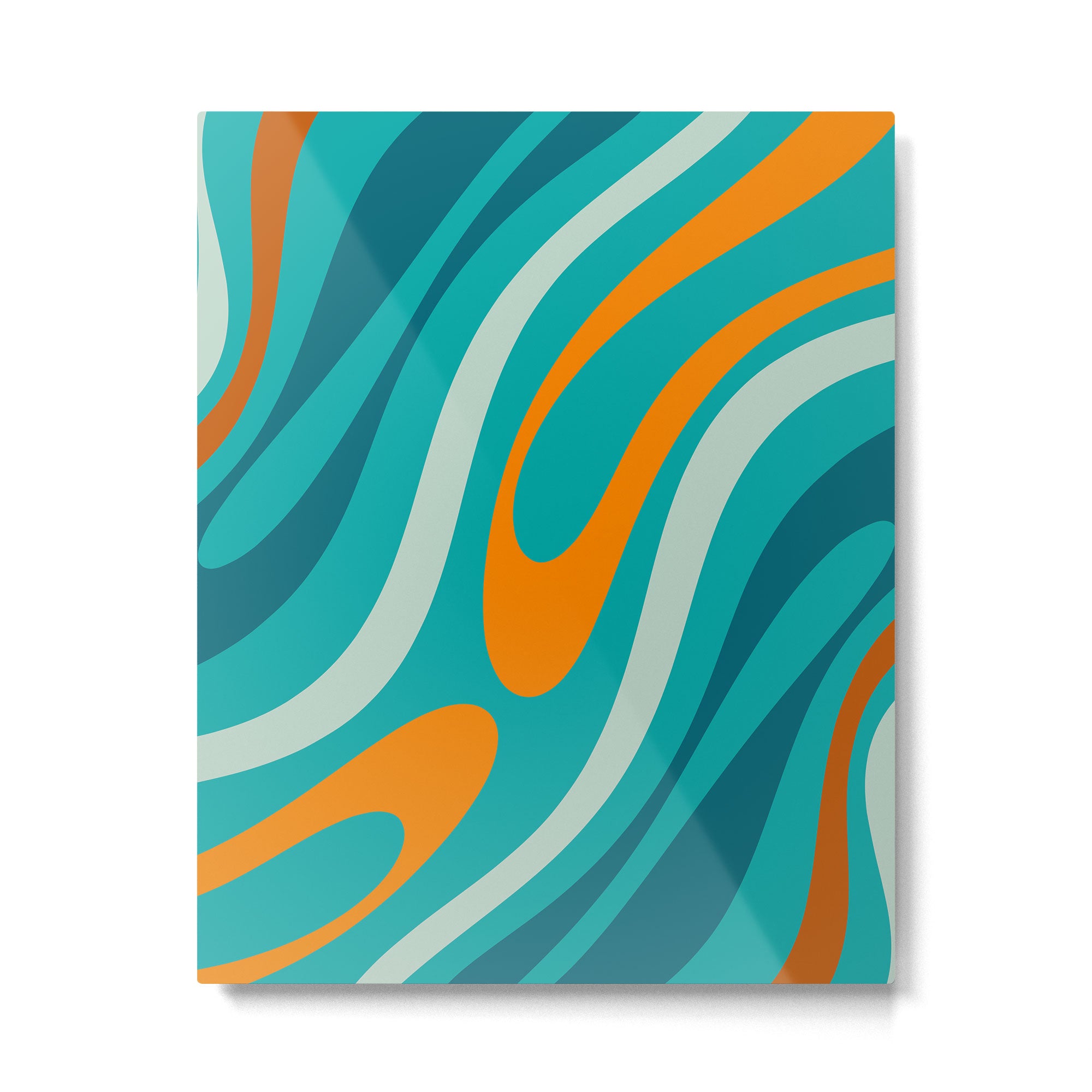 Wavy Loops Retro Abstract Pattern Teal Turquoise Orange Aqua Metal Print Gallery Image 6