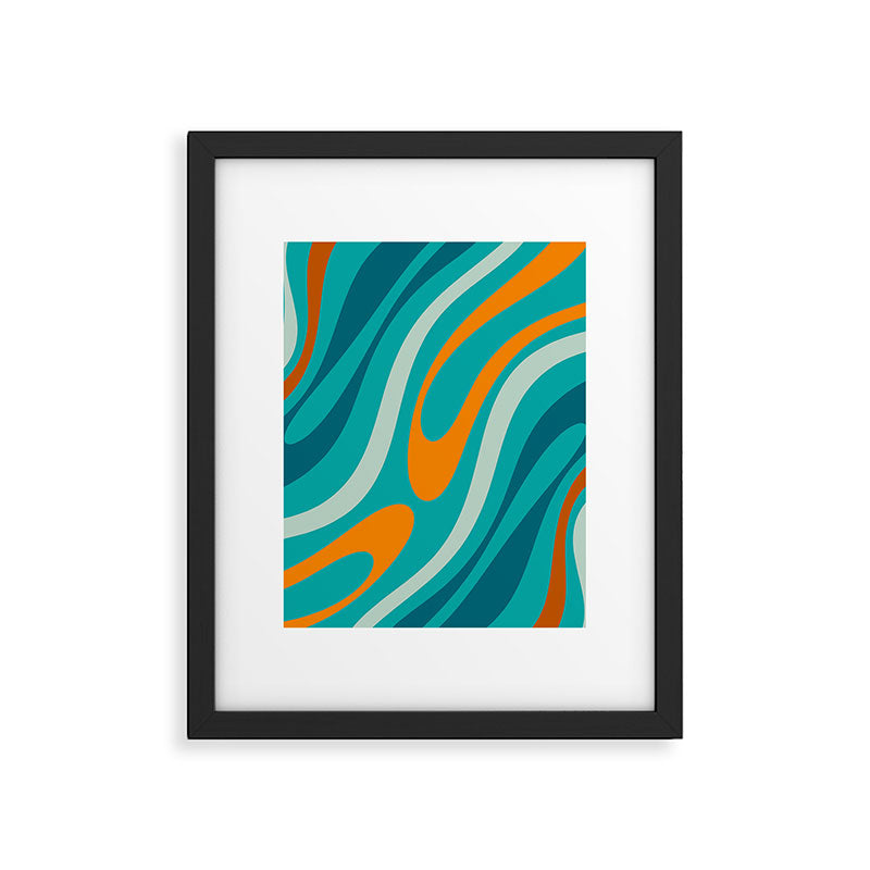 Wavy Loops Retro Abstract Pattern Teal Turquoise Orange Aqua Framed Art Print Gallery Image 6
