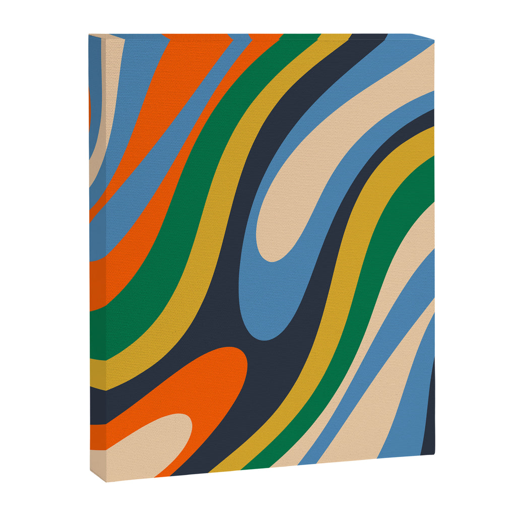 Wavy Loops Retro Colorful Abstract Pattern Blue Orange Mustard Green Beige Canvas Print Gallery Image 8