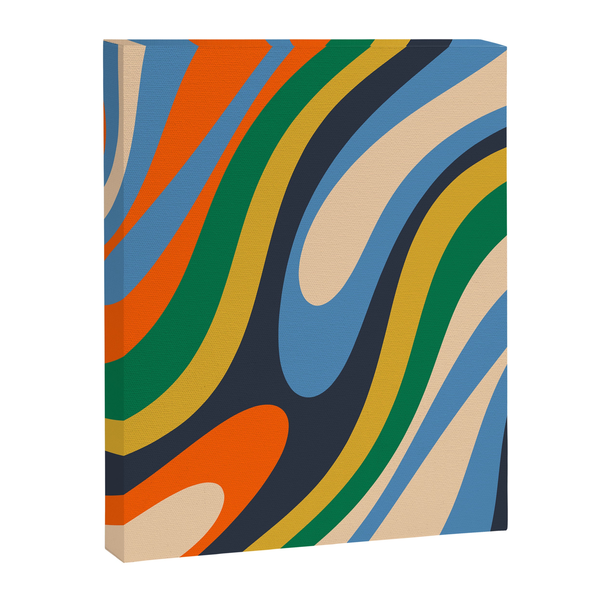 Wavy Loops Retro Colorful Abstract Pattern Blue Orange Mustard Green Beige Canvas Print Gallery Image 8