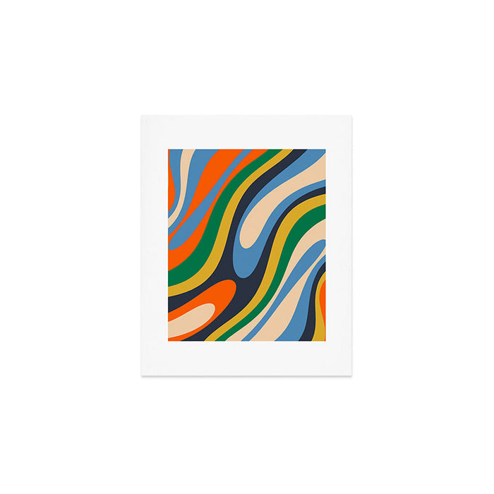 Wavy Loops Retro Colorful Abstract Pattern Blue Orange Mustard Green Beige Art Print Gallery Image 1