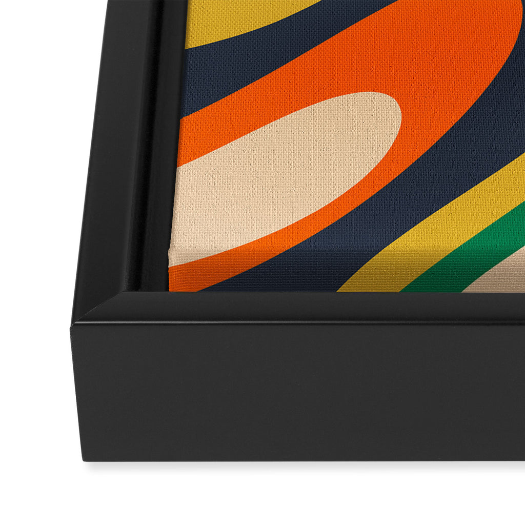 Wavy Loops Retro Colorful Abstract Pattern Blue Orange Mustard Green Beige Framed Canvas Print Gallery Image 3