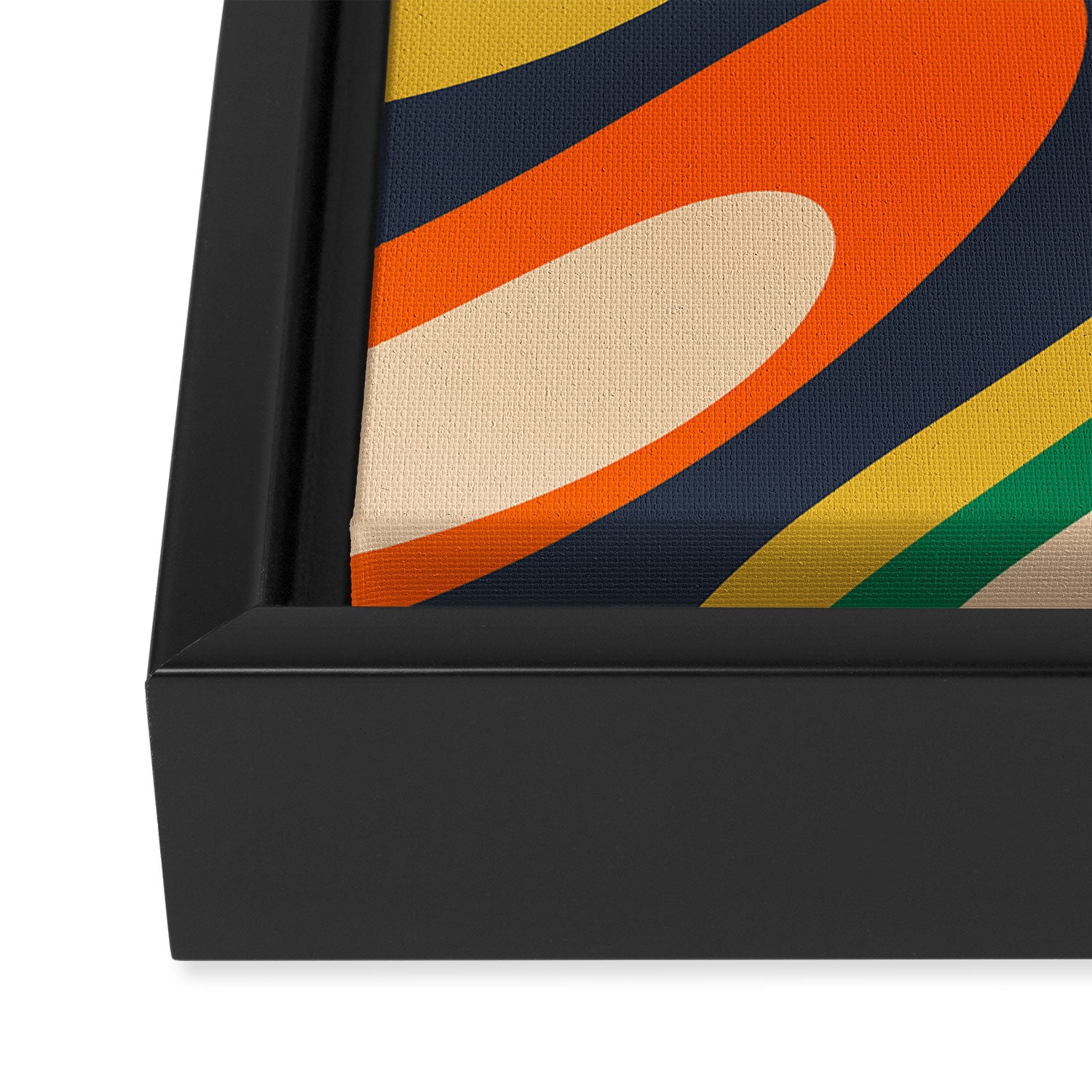 Wavy Loops Retro Colorful Abstract Pattern Blue Orange Mustard Green Beige Framed Canvas Print Gallery Image 3