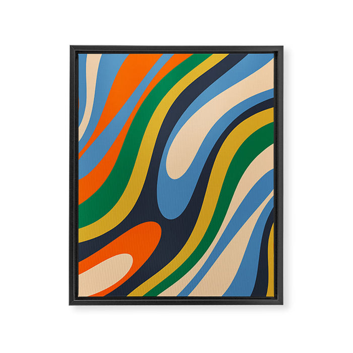 Wavy Loops Retro Colorful Abstract Pattern Blue Orange Mustard Green Beige Framed Canvas Print Gallery Image 1
