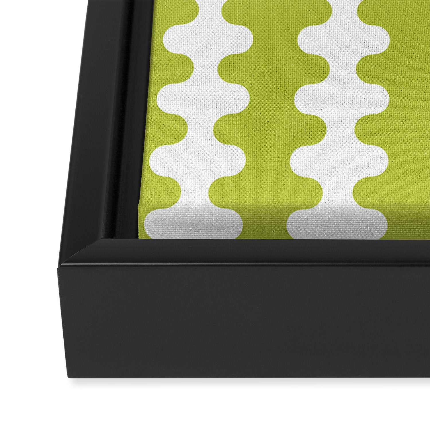 Wavy Stripes Chartreuse Lime and White Ogee A-Go-Go Retro Contemporary Pattern Framed Canvas Print Gallery Image 3