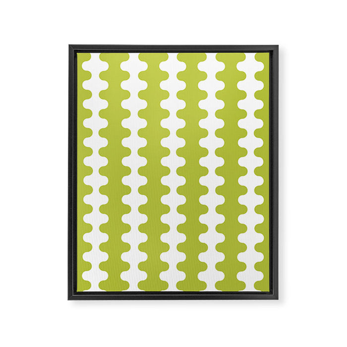 Wavy Stripes Chartreuse Lime and White Ogee A-Go-Go Retro Contemporary Pattern Framed Canvas Print Gallery Image 1