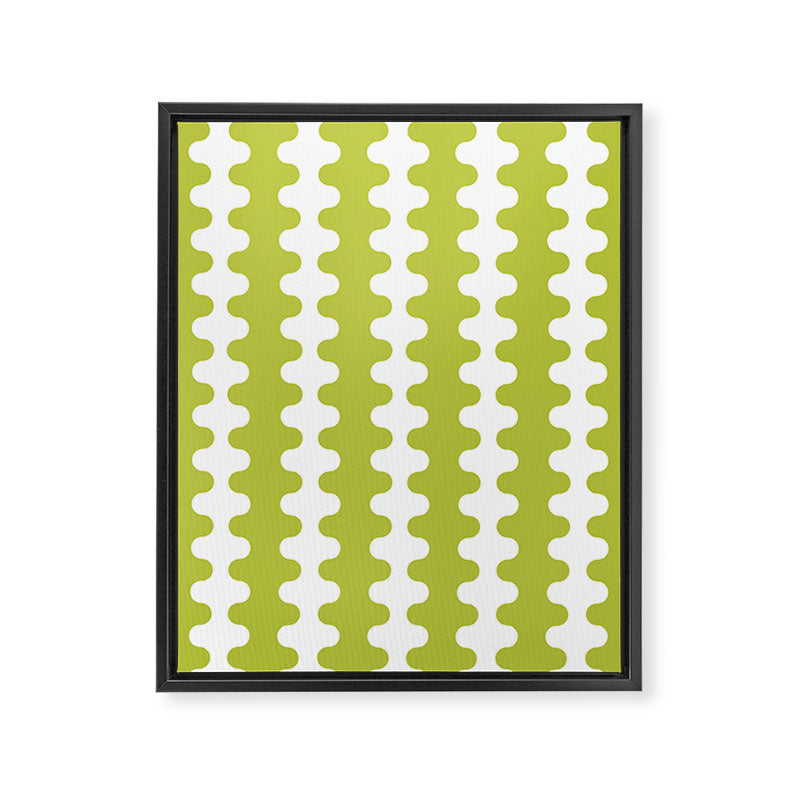 Wavy Stripes Chartreuse Lime and White Ogee A-Go-Go Retro Contemporary Pattern Framed Canvas Print Gallery Image 8
