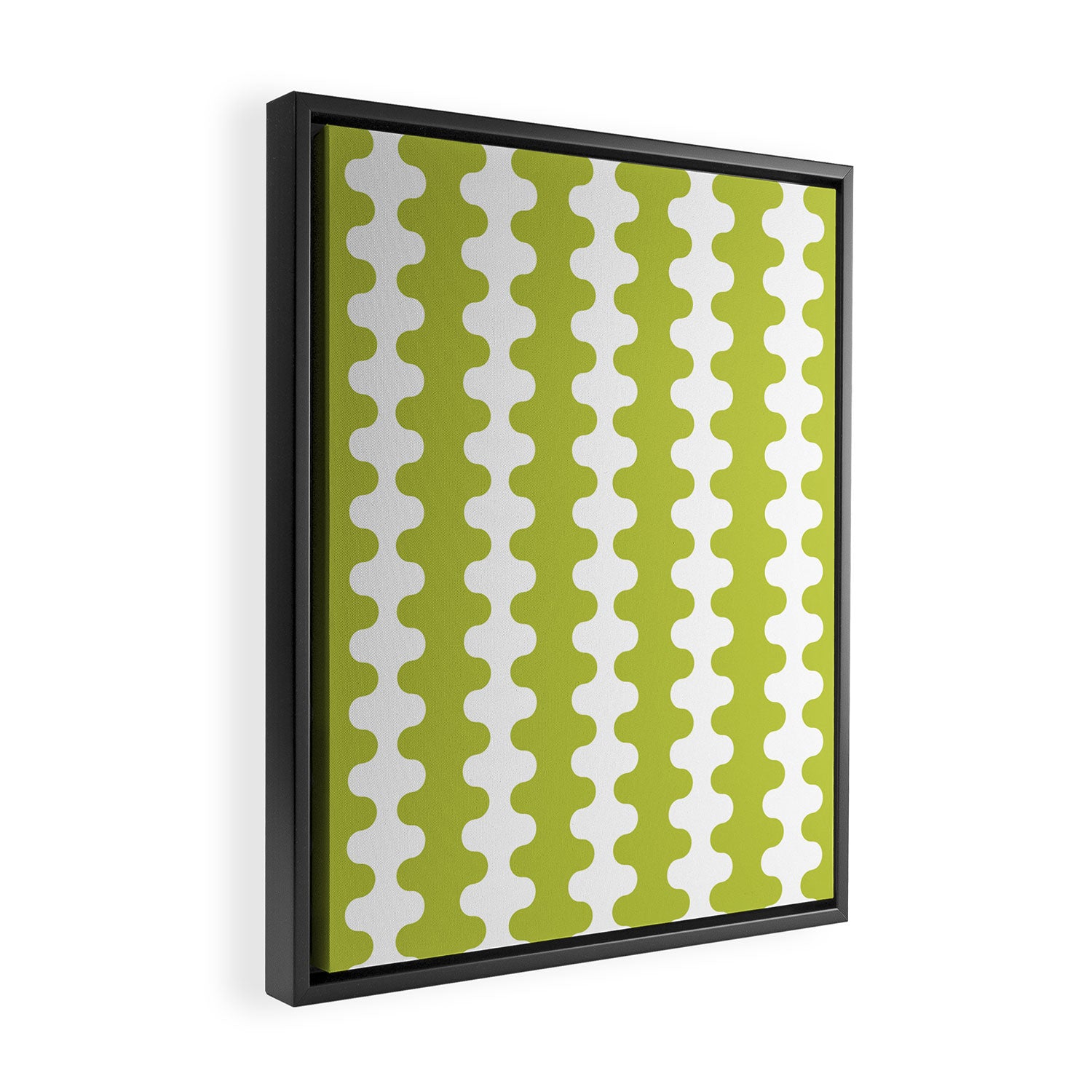 Wavy Stripes Chartreuse Lime and White Ogee A-Go-Go Retro Contemporary Pattern Framed Canvas Print Gallery Image 2