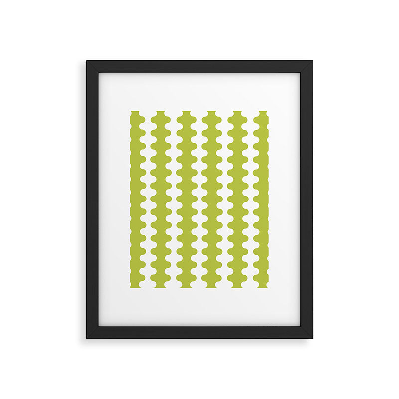 Wavy Stripes Chartreuse Lime and White Ogee A-Go-Go Retro Contemporary Pattern Framed Art Print Gallery Image 6