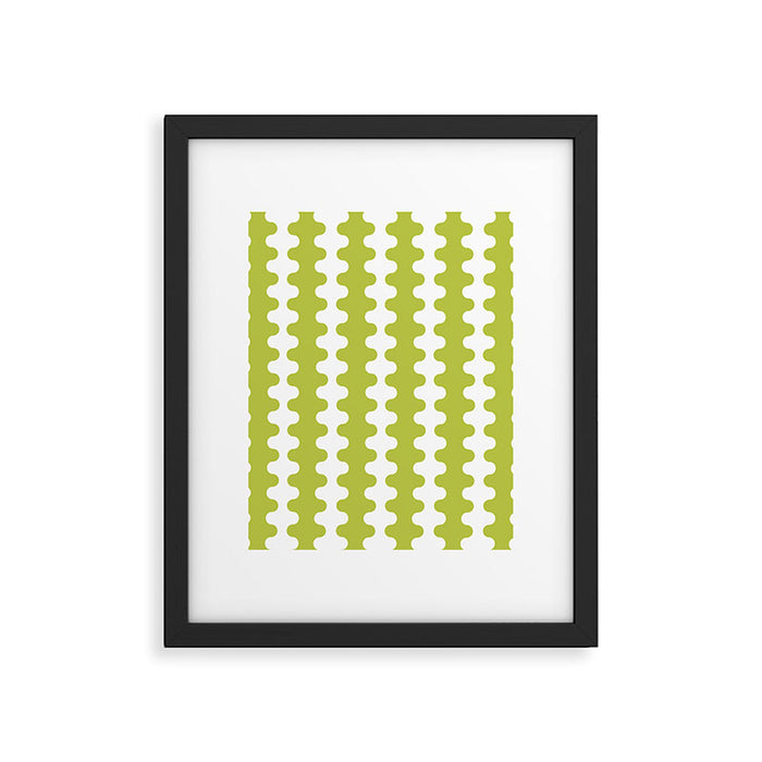 Wavy Stripes Chartreuse Lime and White Ogee A-Go-Go Retro Contemporary Pattern Framed Art Print Gallery Image 1