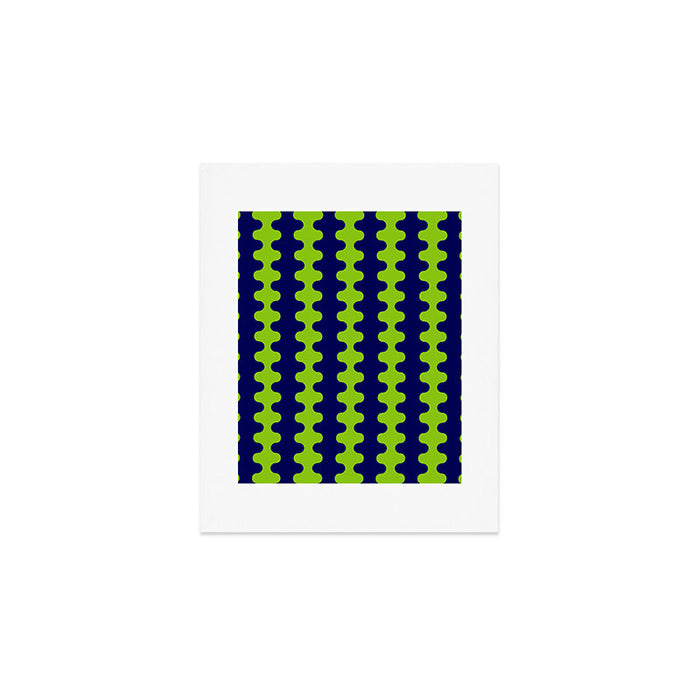 Wavy Stripes Lime Green and Navy Blue Ogee A-Go-Go Bold Retro Contemporary Pattern Art Print Gallery Image 1