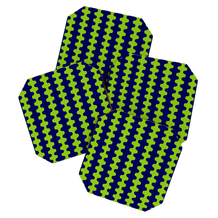 Wavy Stripes Lime Green and Navy Blue Ogee A-Go-Go Bold Retro Contemporary Pattern Coaster Gallery Image 1