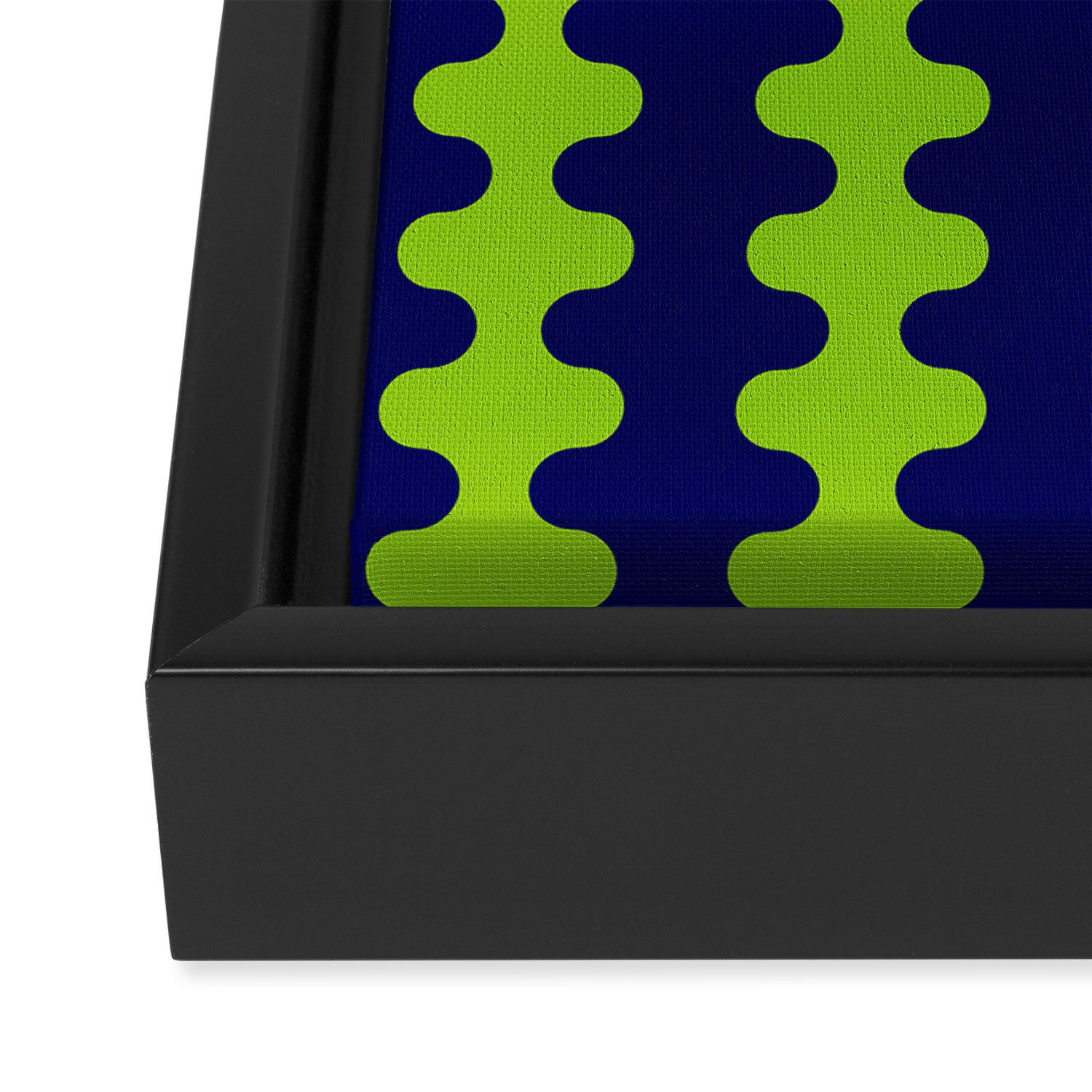 Wavy Stripes Lime Green and Navy Blue Ogee A-Go-Go Bold Retro Contemporary Pattern Framed Canvas Print Gallery Image 3