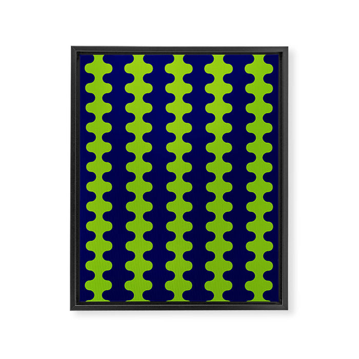 Wavy Stripes Lime Green and Navy Blue Ogee A-Go-Go Bold Retro Contemporary Pattern Framed Canvas Print Gallery Image 1