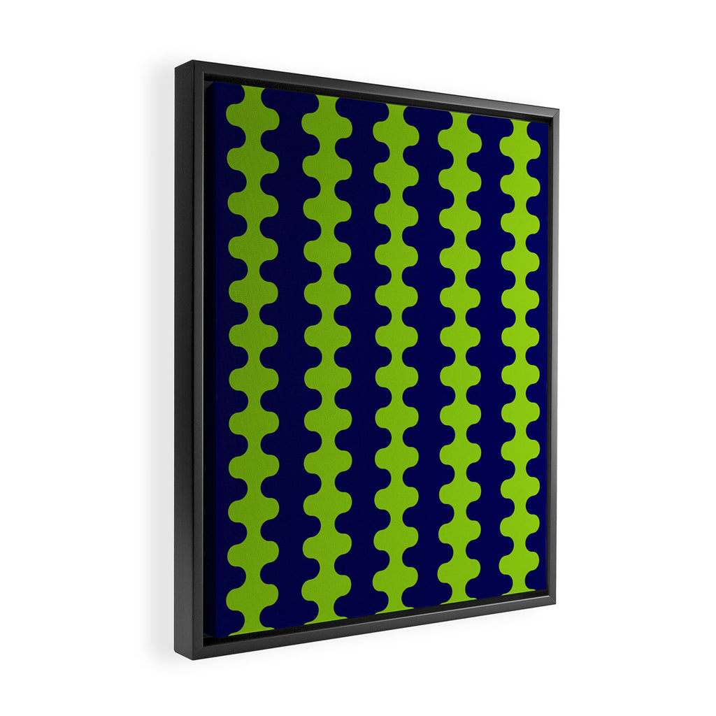 Wavy Stripes Lime Green and Navy Blue Ogee A-Go-Go Bold Retro Contemporary Pattern Framed Canvas Print Gallery Image 2