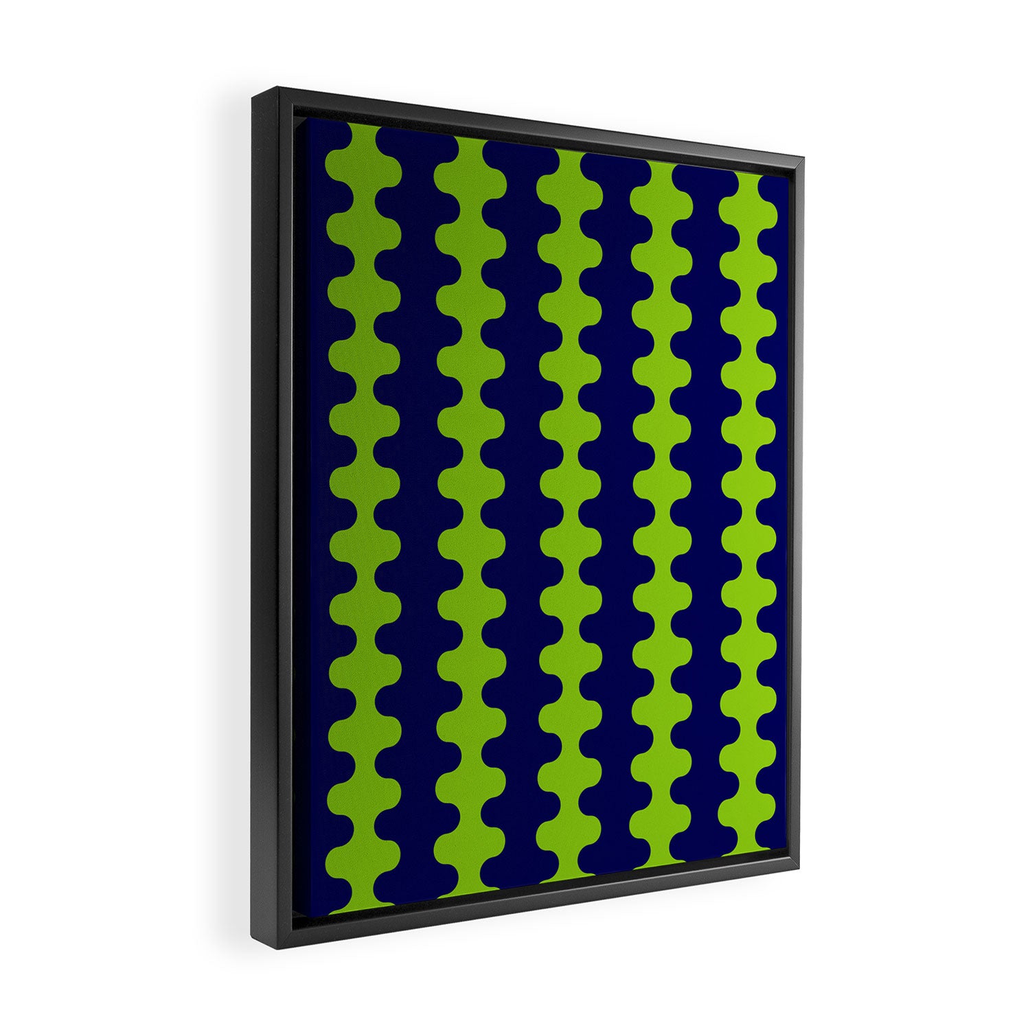 Wavy Stripes Lime Green and Navy Blue Ogee A-Go-Go Bold Retro Contemporary Pattern Framed Canvas Print Gallery Image 2