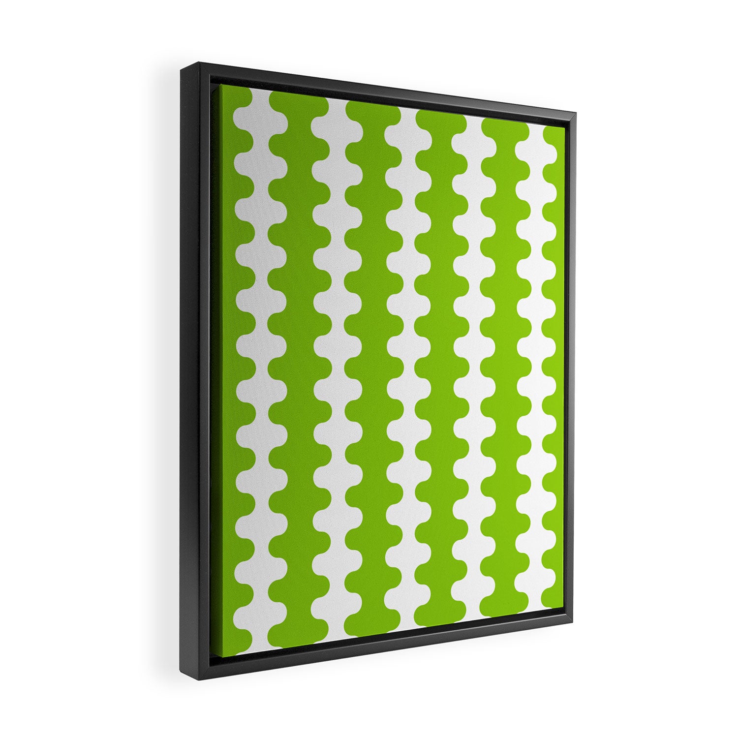 Wavy Stripes Lime Green Ogee A-Go-Go Retro Contemporary Pattern Framed Canvas Print Gallery Image 2