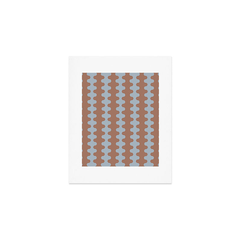 Wavy Stripes Mocha Brown and Dusty Light Blue Ogee A-Go-Go Pattern Art Print Gallery Image 1