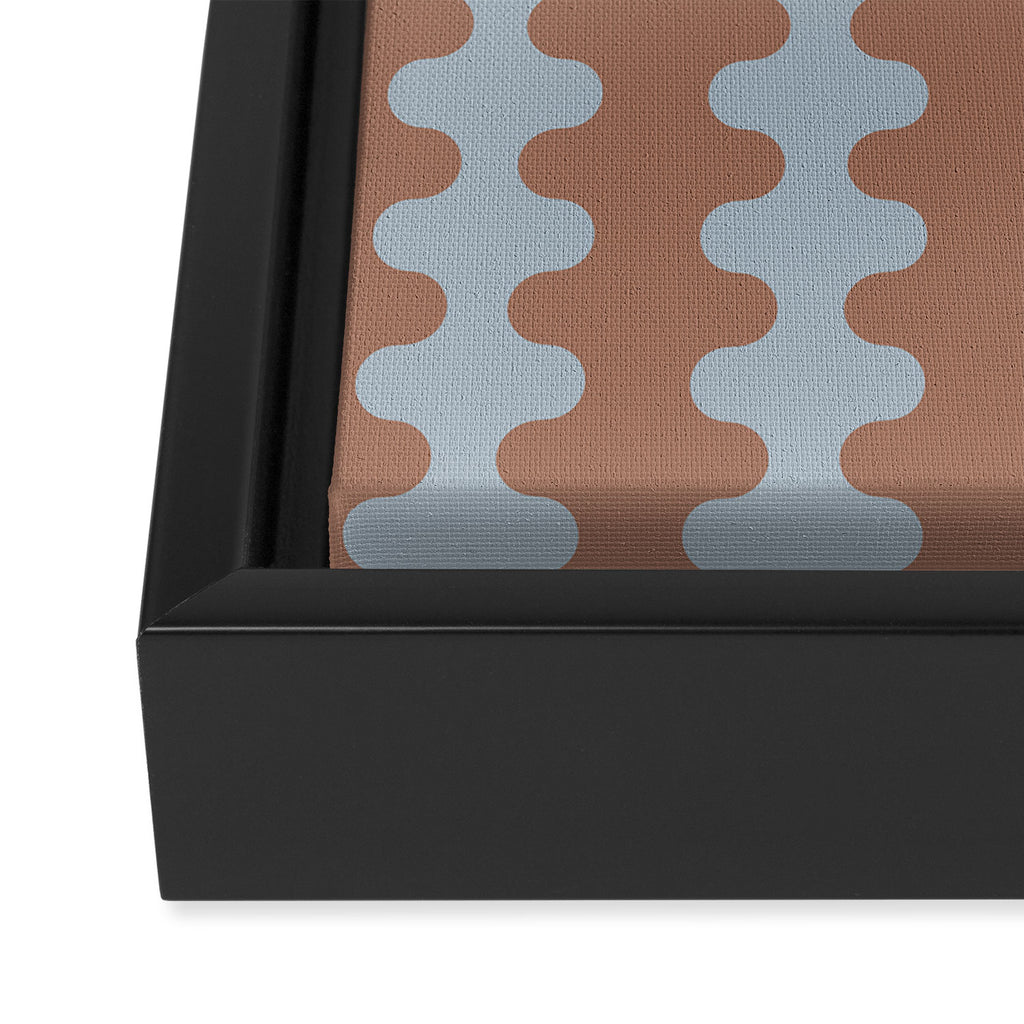 Wavy Stripes Mocha Brown and Dusty Light Blue Ogee A-Go-Go Pattern Framed Canvas Print Gallery Image 3