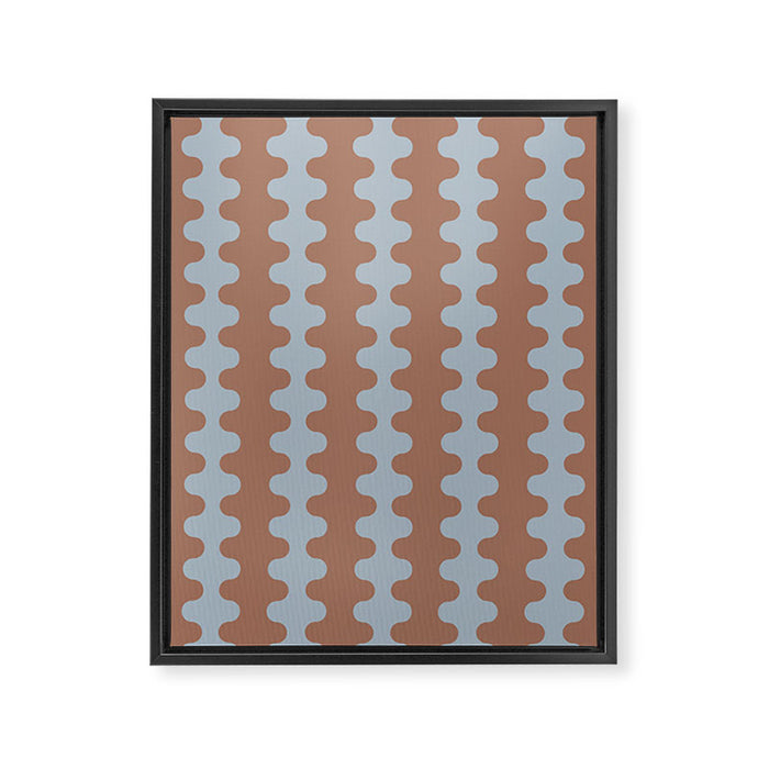 Wavy Stripes Mocha Brown and Dusty Light Blue Ogee A-Go-Go Pattern Framed Canvas Print Gallery Image 1