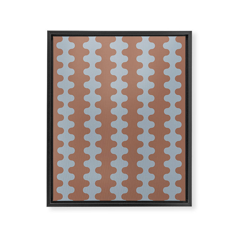 Wavy Stripes Mocha Brown and Dusty Light Blue Ogee A-Go-Go Pattern Framed Canvas Print Gallery Image 8