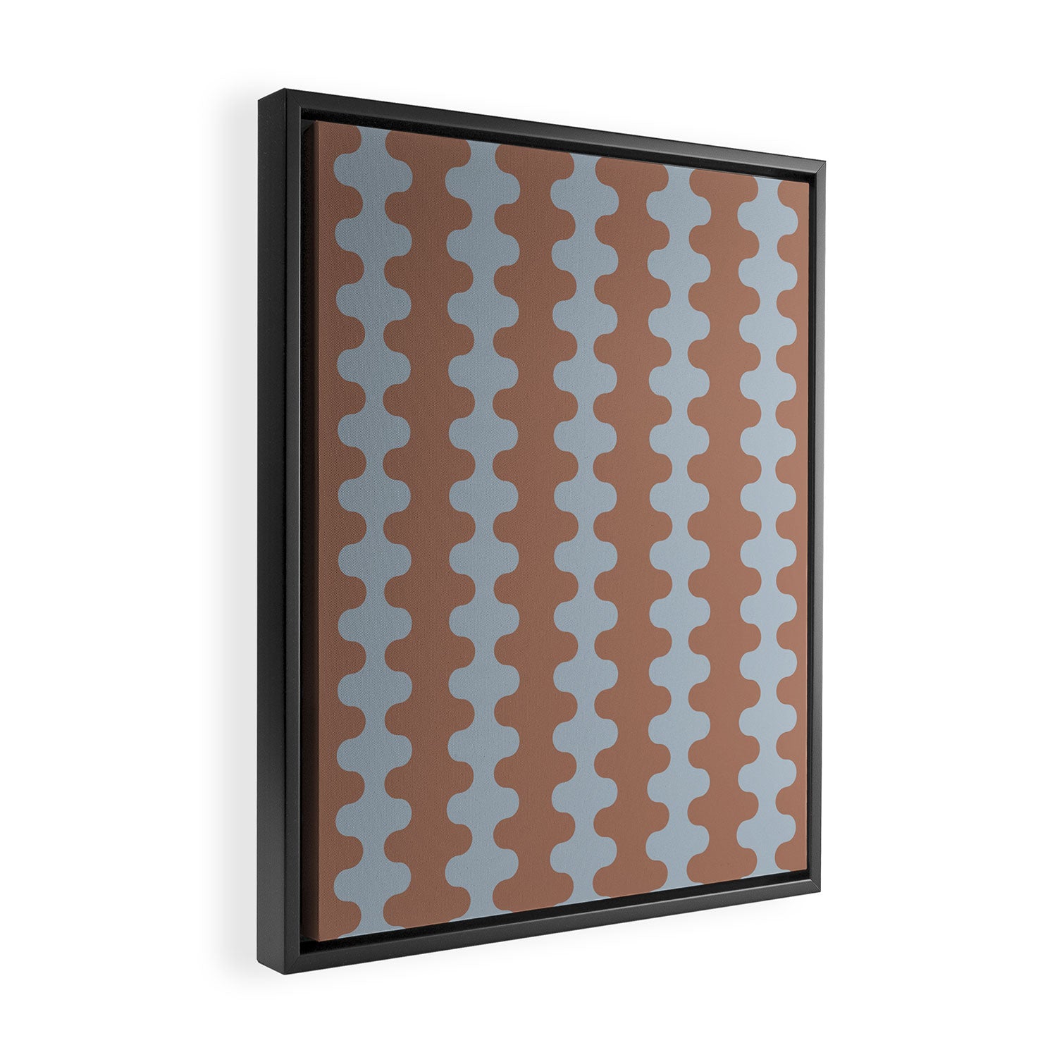 Wavy Stripes Mocha Brown and Dusty Light Blue Ogee A-Go-Go Pattern Framed Canvas Print Gallery Image 2