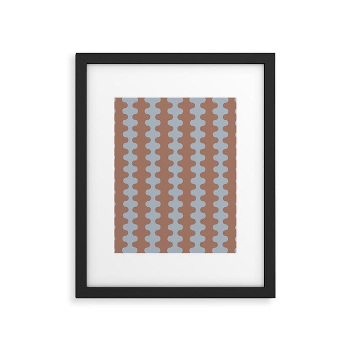 Wavy Stripes Mocha Brown and Dusty Light Blue Ogee A-Go-Go Pattern Framed Art Print Gallery Image 1
