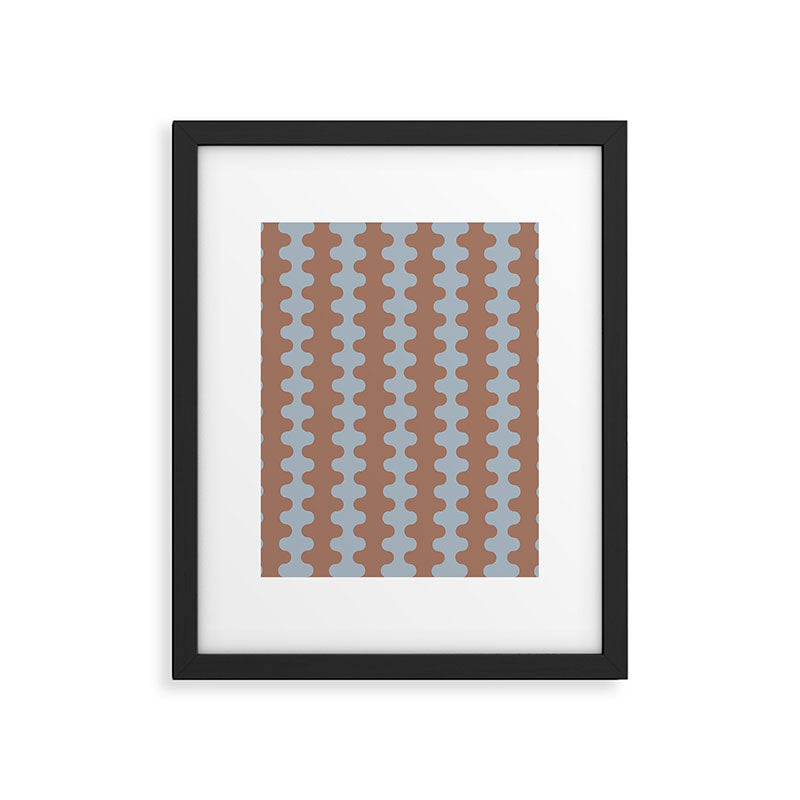 Wavy Stripes Mocha Brown and Dusty Light Blue Ogee A-Go-Go Pattern Framed Art Print Gallery Image 6