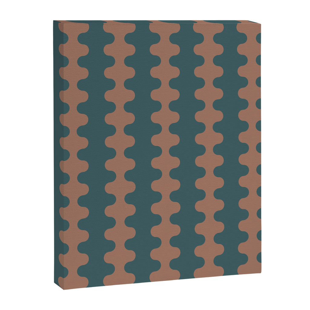Wavy Stripes Mocha Brown and Dusty Teal Blue Ogee A-Go-Go Pattern Canvas Print Gallery Image 8