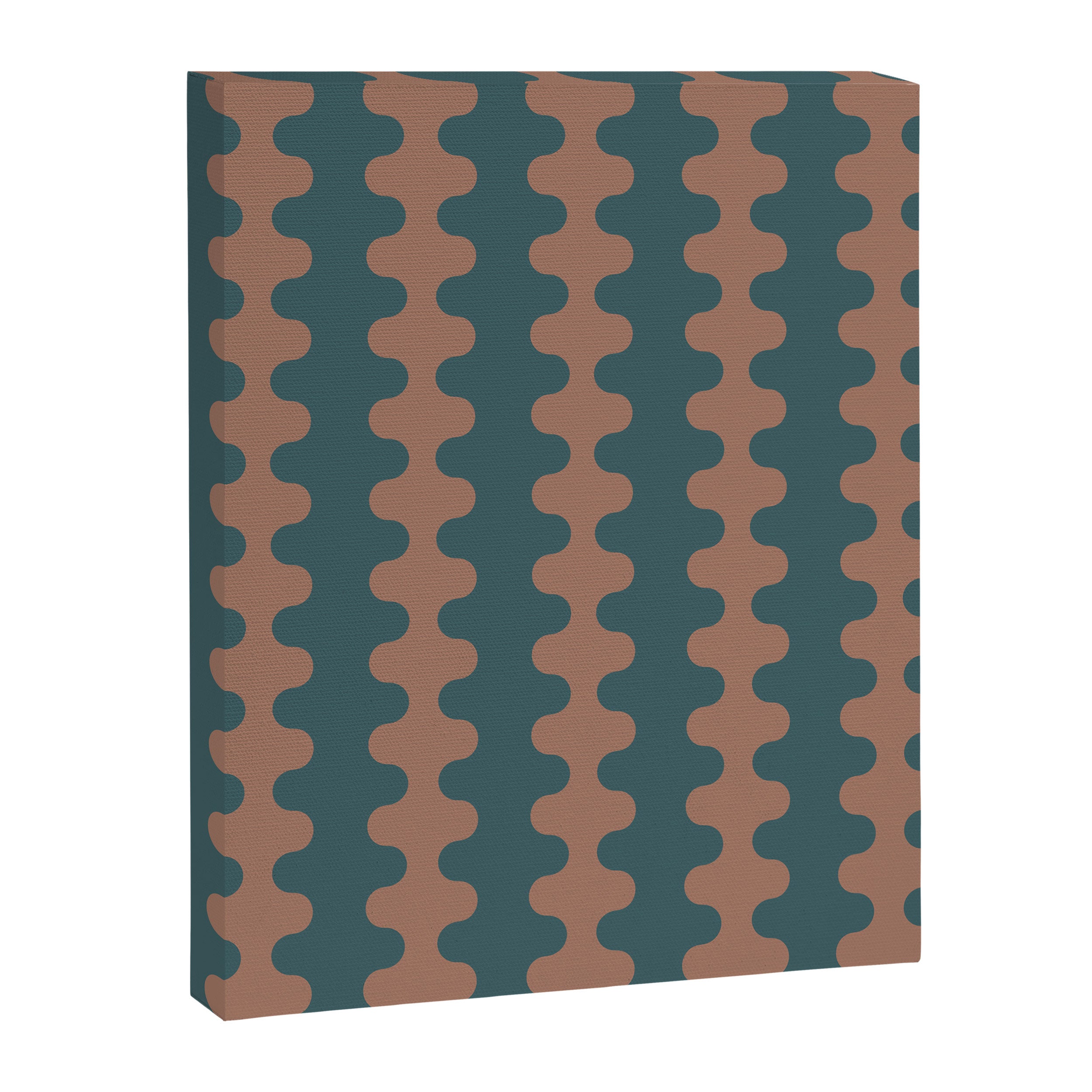 Wavy Stripes Mocha Brown and Dusty Teal Blue Ogee A-Go-Go Pattern Canvas Print Gallery Image 8