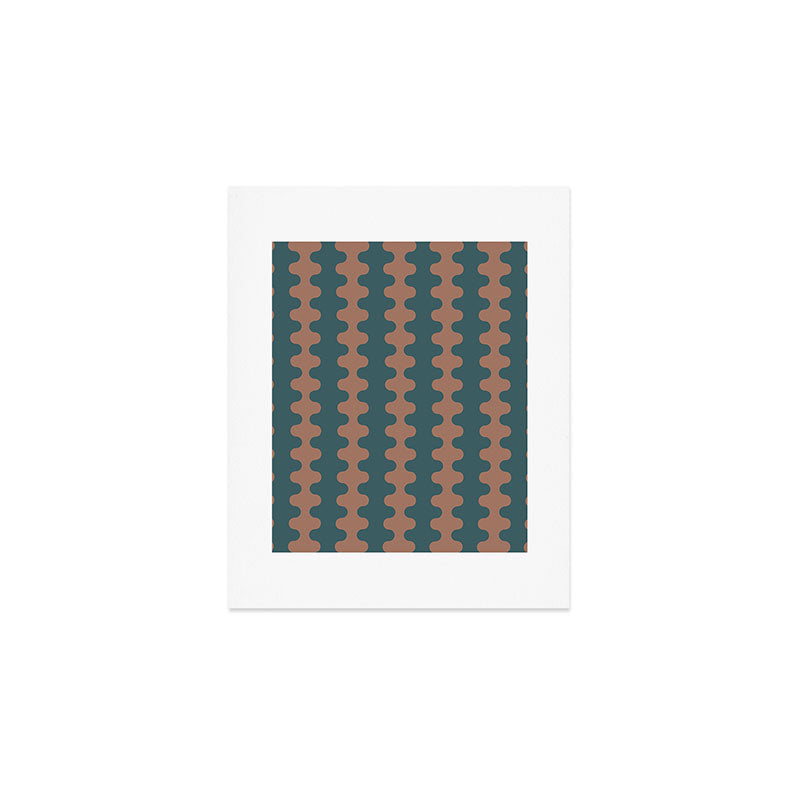 Wavy Stripes Mocha Brown and Dusty Teal Blue Ogee A-Go-Go Pattern Art Print Gallery Image 1