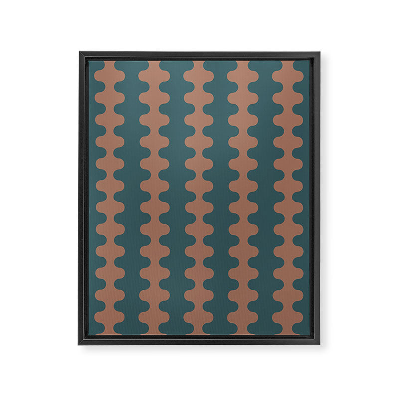 Wavy Stripes Mocha Brown and Dusty Teal Blue Ogee A-Go-Go Pattern Framed Canvas Print Gallery Image 8
