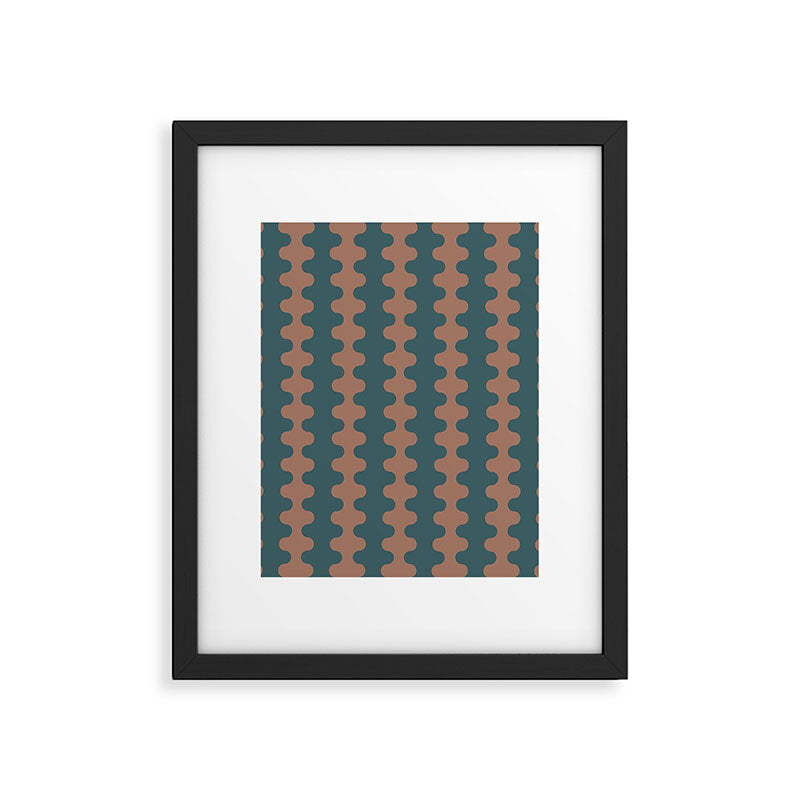 Wavy Stripes Mocha Brown and Dusty Teal Blue Ogee A-Go-Go Pattern Framed Art Print Gallery Image 6