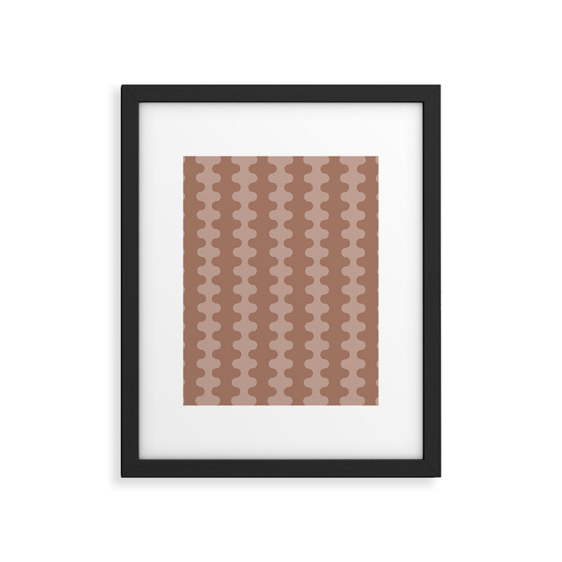Wavy Stripes Mocha Coffee Brown Ogee A-Go-Go Pattern Framed Art Print Gallery Image 6