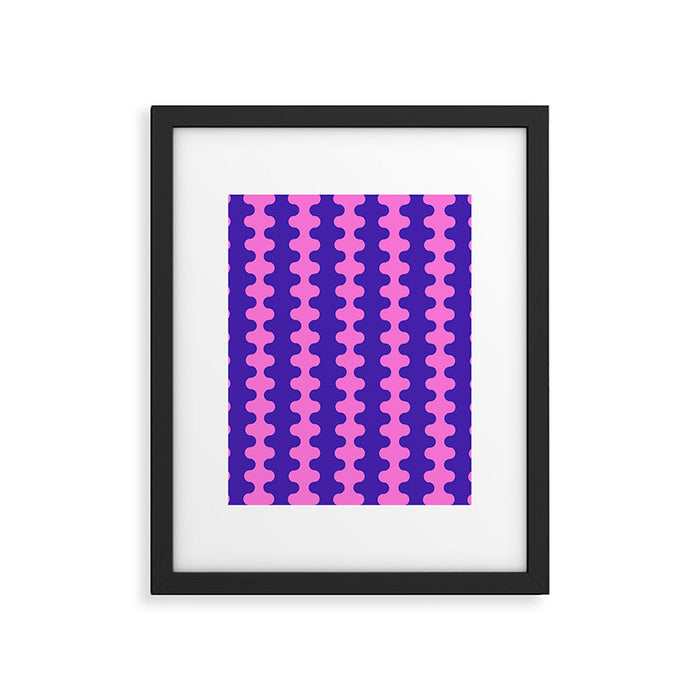 Wavy Stripes Ogee A-Go-Go Bold Pop Pattern in Purple Pink Framed Art Print Gallery Image 1