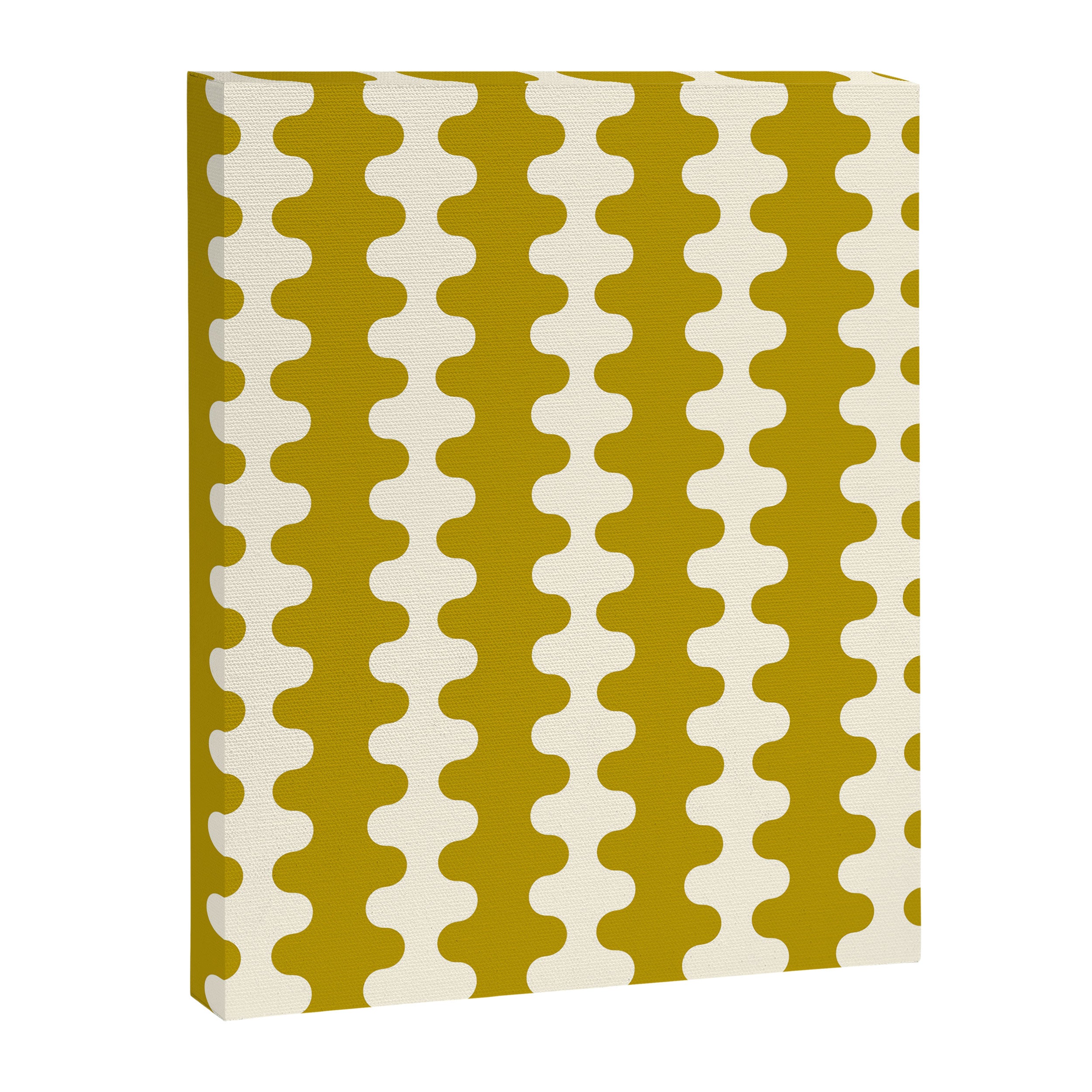 Wavy Stripes Ogee A-Go-Go Contemporary Pattern in Olive Yellow and Cream Canvas Print Gallery Image 8